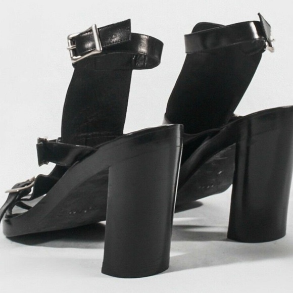 GUC Ann Demeulemeester black leather buckle and block heel 7 1/2 - Picture 5 of 9